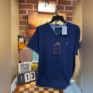 Marc Asher men's V-neck top in Midnight Blue/Dusk Blue, at $49.00.